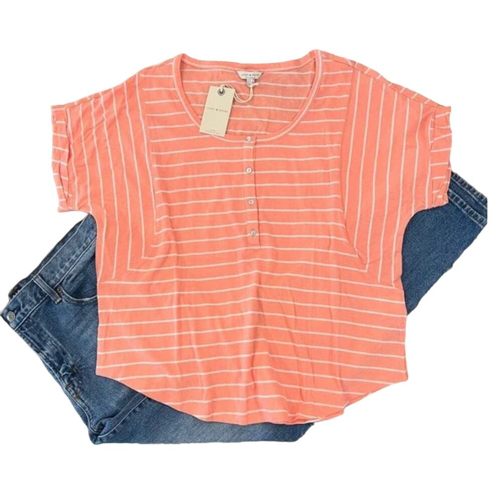 NWT Lucky Brand Peach/Pink Drop Shoulder Henley - SIZE LARGE